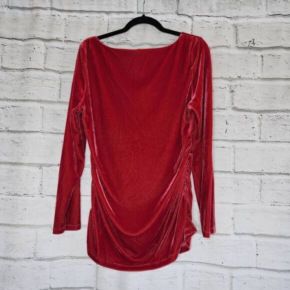 Soft Surroundings Stretch Velvet Rouched Sides Long Sleeve Red Womens Medium - Picture 6 of 13